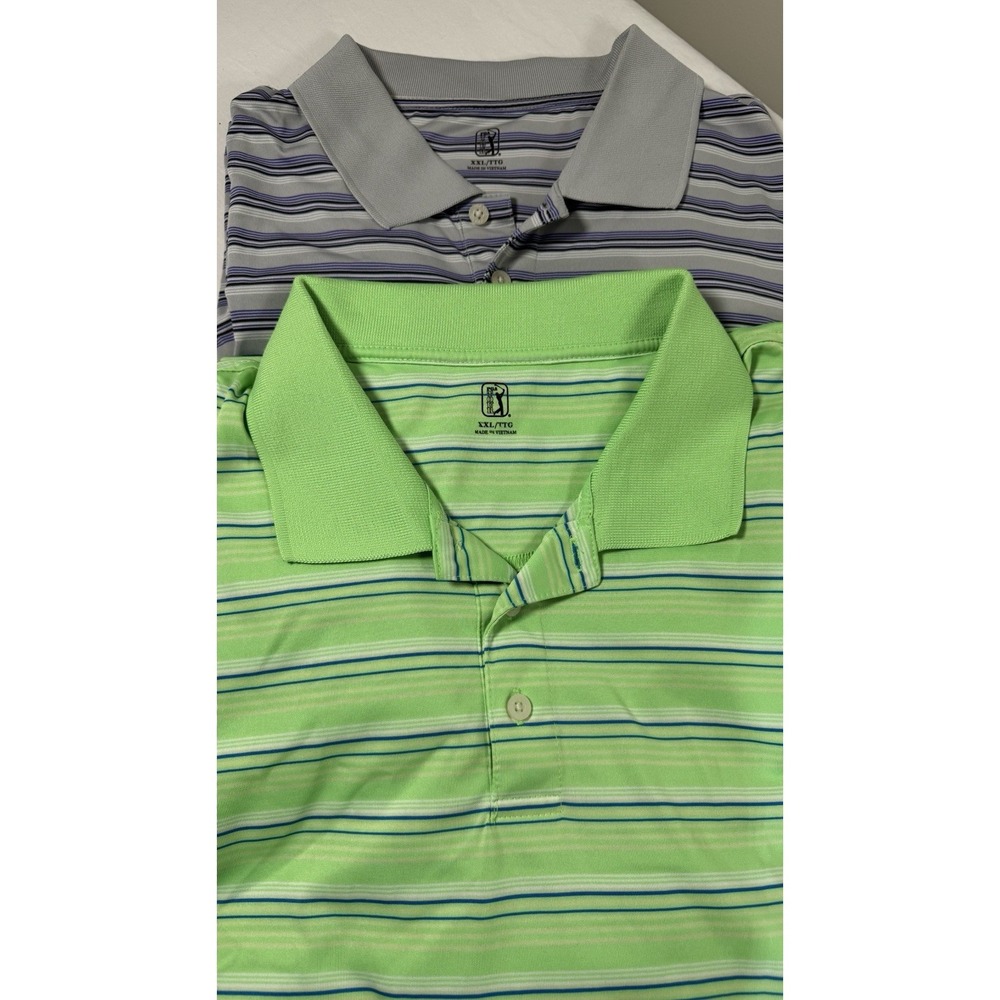 Set Of 2 PGA Tour Polo Shirt Men 2XL Striped Short Sleeve Golf Casual Outdoors